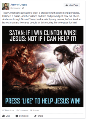 Zeichnung, Jesus vs. Satan, Clinton als Satan